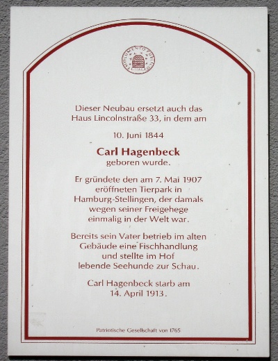 Carl Hagenbeck wird am 10.6.1844 in der Lincolnstraße 33 in St. Pauli geboren