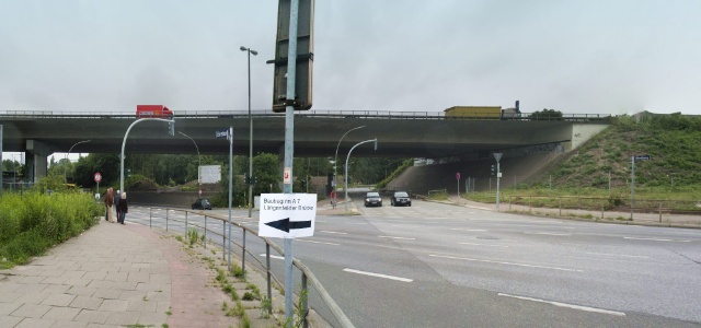 Die Langenfelder Brücke vor Baubeginn über Binsbarg (links) und Rohlfsweg (rechts)
